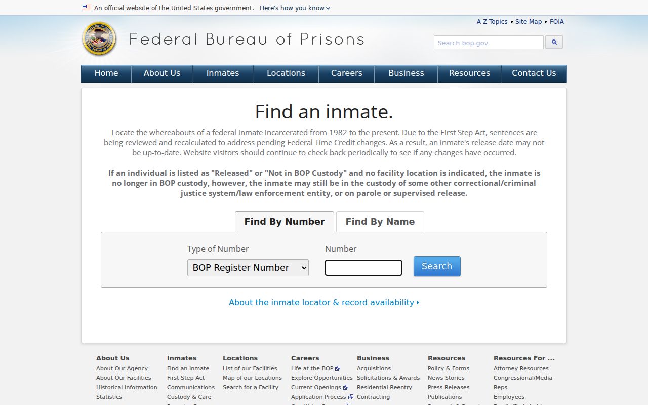 Bridgewater Township federal criminal custody search through the Bureau of Prisons locator