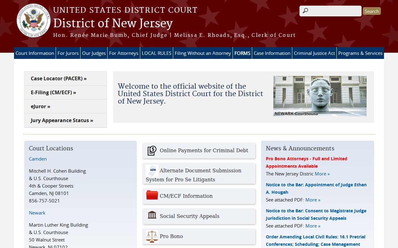 Bridgewater Township criminal record access through the U.S. District Court for New Jersey